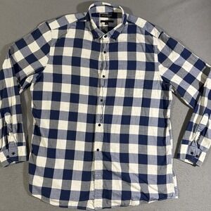 Banana Republic Luxe Flannel Shirt XXL Blue White‎ Check Plaid Slim Fit